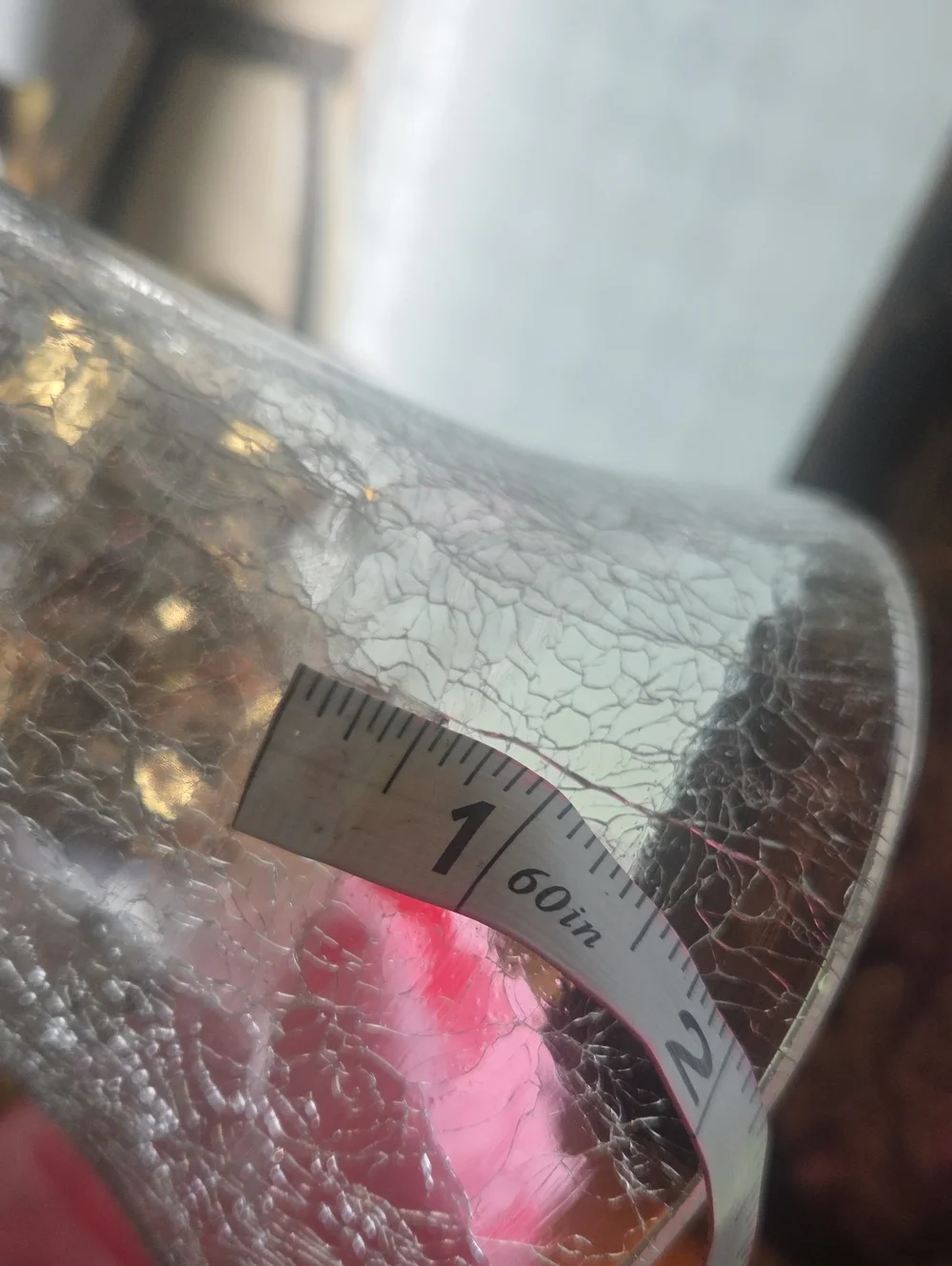 Vintsged 80s ,90s Decorative Crackle Glass Vase with Gold Metal Filigree